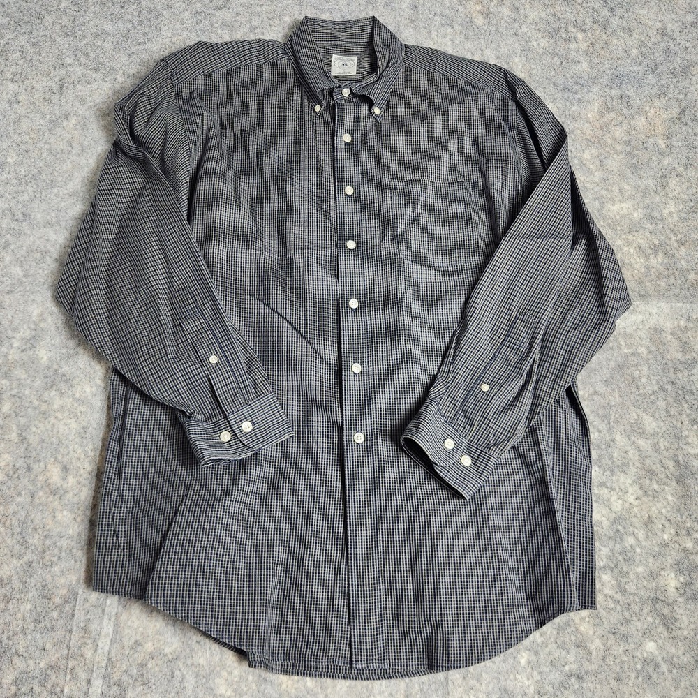 Brooks Brothers Sport Shirt Men L Gray White Plaid Main Store Long Sleeve Button